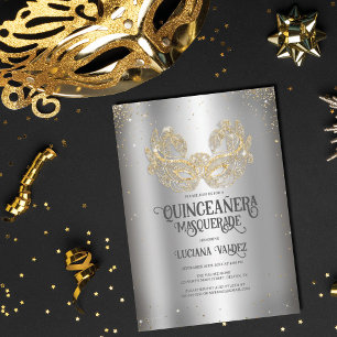 Invitation Masquerade Sparkly Parties scintillant or argent Q
