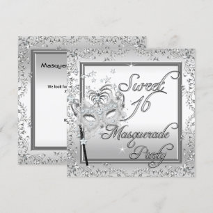 Invitation Masquerade Sweet 16 Seize Anniversaire Blanc