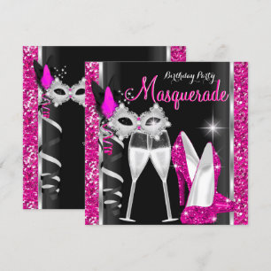 Invitation Masquerade Talons Hauts Rose Noir Champagne Soirée