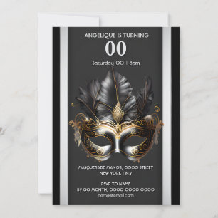 Invitation Masquerade thème carnaval noir argent mas