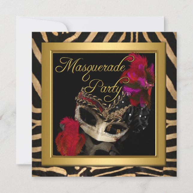 Invitation Masquerade Zebra Masque Rouge or fête d'anniversai (Devant)