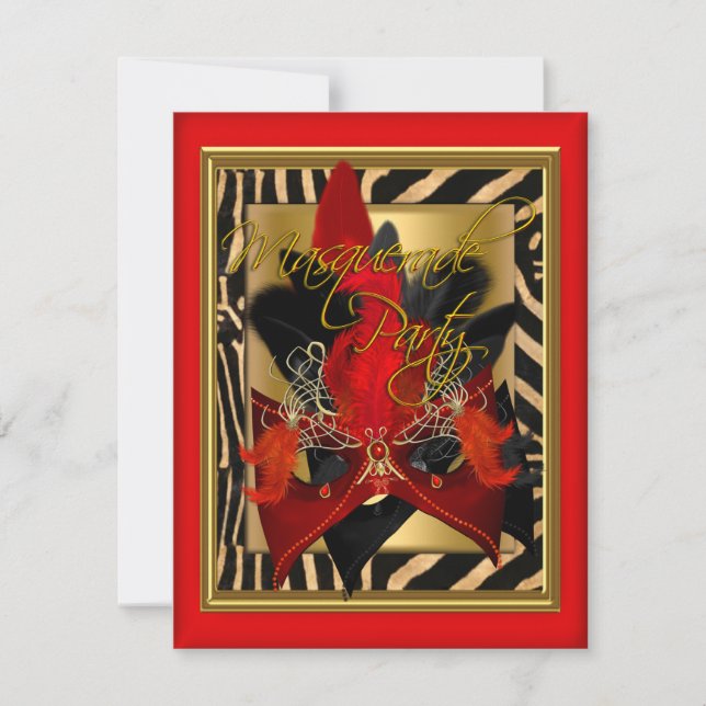 Invitation Masquerade Zebra Masque Rouge or fête d'anniversai (Devant)
