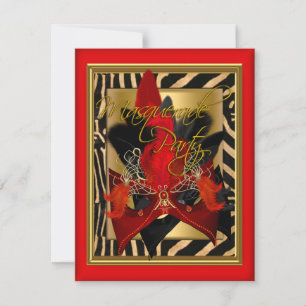 Invitation Masquerade Zebra Masque Rouge or fête d'anniversai