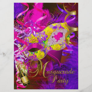 Invitation Masques de Fête Mascarade Champagne Jaune