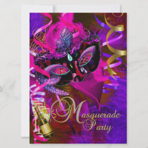 Invitation Masques de Fête Mascarade Champagne Métallisé