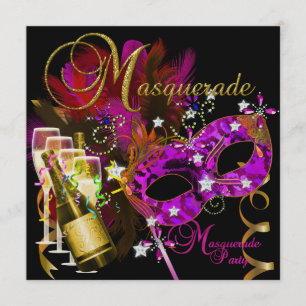 Invitation Masques de fête masquée Noir Or Rose