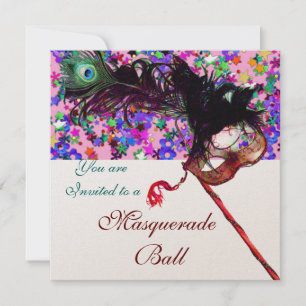 INVITATION MASQUES DE MASQUERADE DU MARDI GRAS,CONFETTIS COLO