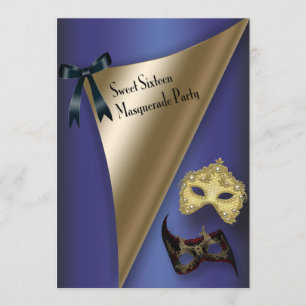 Invitation Masques d'or violet Sweet Sixteen Mascarade