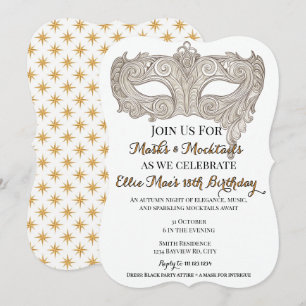 Invitation Masques & Mocktails Gold Masquerade Anniversaire