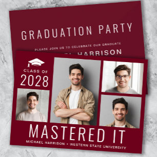 Invitation Masters Degree Photo Burgundy Graduation Party