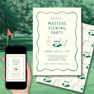 Invitation Masters Golf Viewing Watch Party Hand Drawn Green