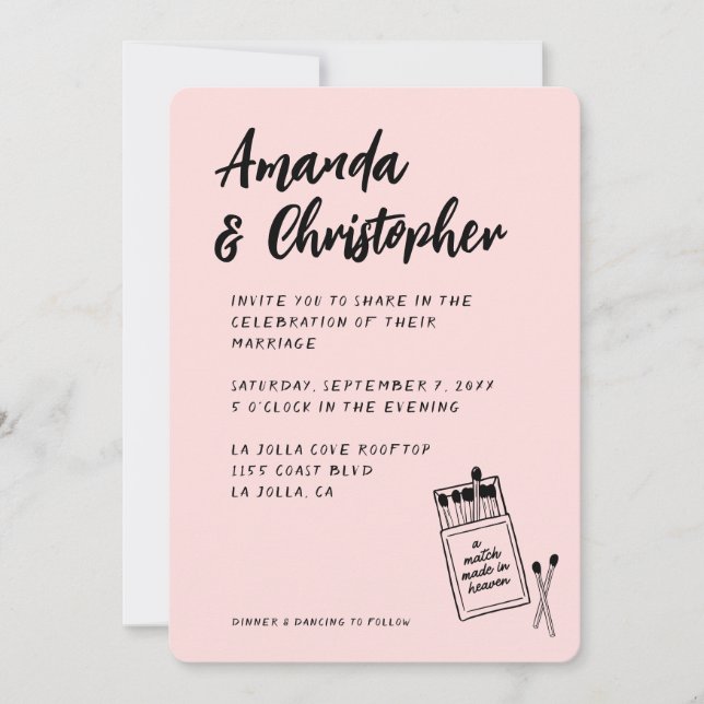 Invitation Match Fabriqué en Mariage noir rétro paradis (Devant)