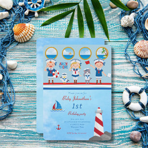Invitation Matelots Phare Bateau Rouge Bleu Blanc Ohé