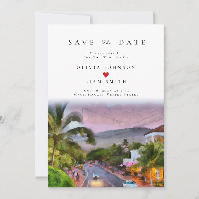 Invitation Maui Hawaii Aquarelle Enregistrer la Date Mariage (Devant)