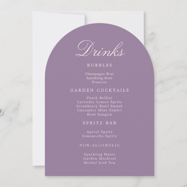 Invitation Mauve Arch Wedding Drinks Menu Card (Devant)