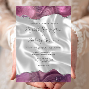 Invitation Mauve Argent Agate Mariage de soie blanche