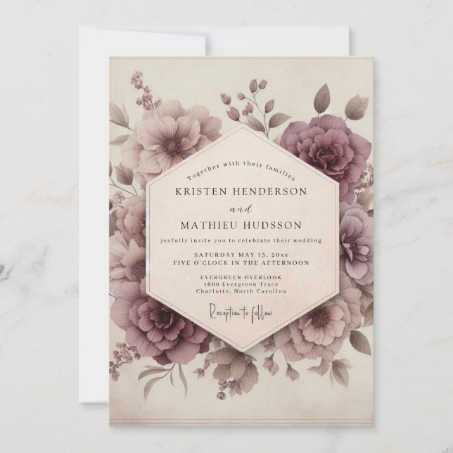 Invitation Mauve Bloom Romantic Vintage Wedding (Devant)