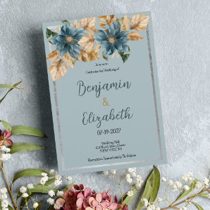 Invitation Mauve botanique bleu brun argent Mariage