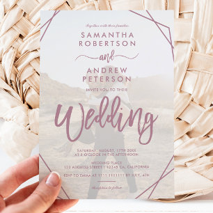 Invitation Mauve cadre boho simple script photo mariage