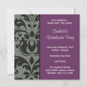 Invitation mauve damassé; bachelorette
