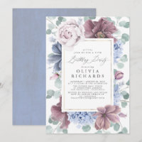 Mauve Dusty Blue Floral Élégant Anniversaire Moder