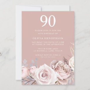 Invitation Mauve & Dusty Rose, Blush 90th Birthday Party