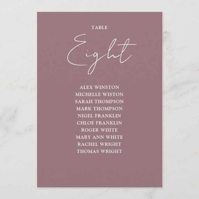 Invitation Mauve Elégant moderne Sièges Tableau Numéro de tab (Devant)