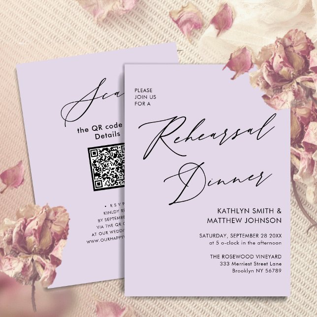 Invitation Mauve Élégante Répétition Script Dîner Minimal QR (Créateur téléchargé)