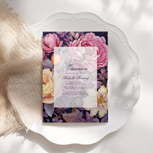 Invitation Mauve et Or Floral Quinceañera