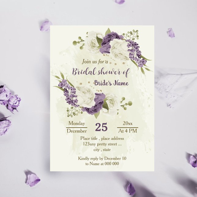Invitation mauve fleurs blanches verdure douche nuptiale (Créateur téléchargé)