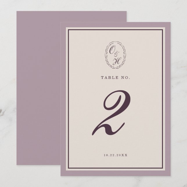 Invitation Mauve Plum Wedding Table Number (Devant / Derrière)