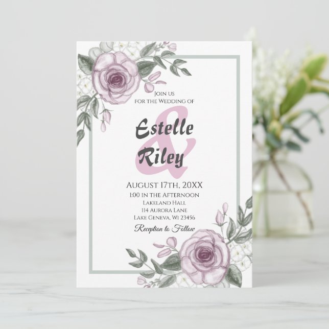 Invitation Mauve Rose Élégant Mariage floral (Debout devant)
