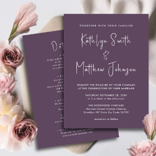 Invitation Mauve tout en un script moderne minimaliste Mariag