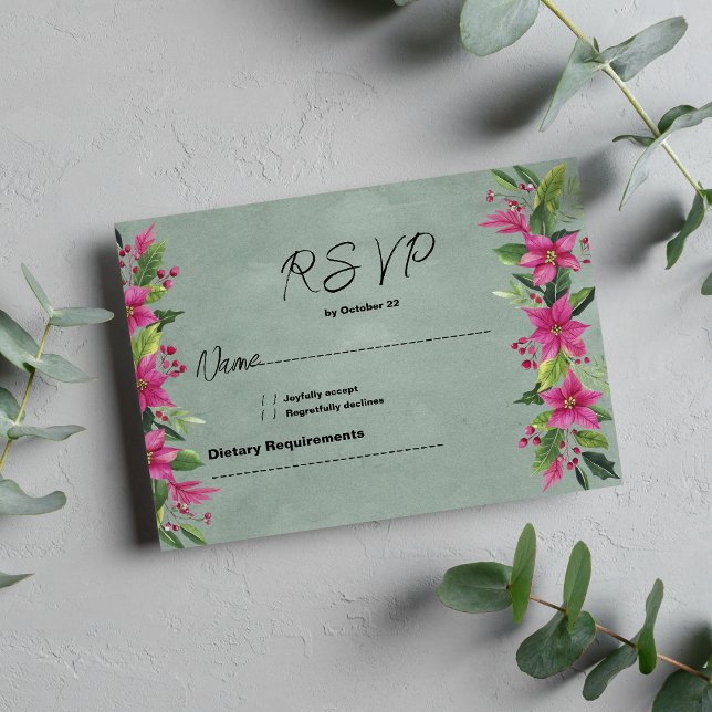 Invitation Mauve vert rose hiver floral Noël RSVP (Mauve green pink winter floral Christmas RSVP)