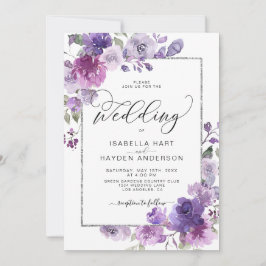 Invitation Mauve Violet Lilac Floral Argent Mariage