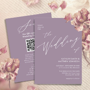 Invitation Mauve violet QR Code Tout en un Mariage moderne
