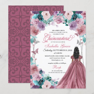 Invitation Mauve violet Turquoise rose coucher de soleil Quin
