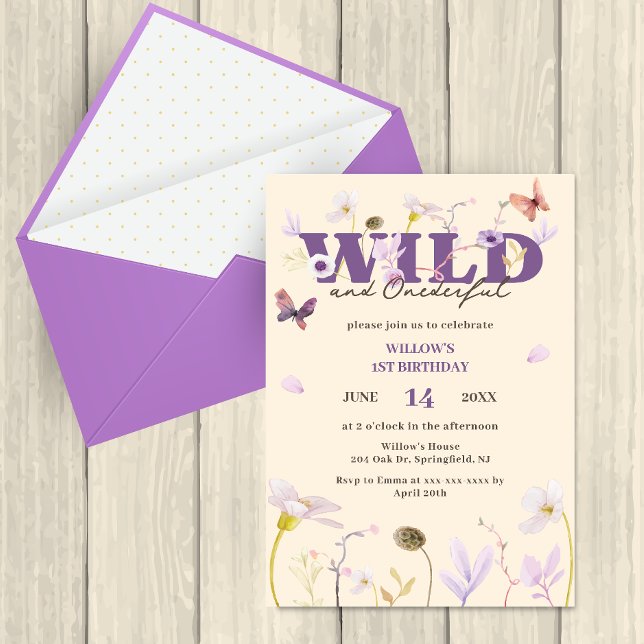 Invitation Mauve Wild & Onedering Fleur sauvage 1er anniversa (Créateur téléchargé)