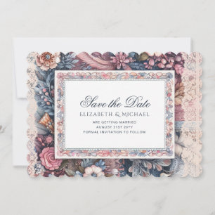Invitation Maximaliste Enregistrer La Date Vintage Floral Scr