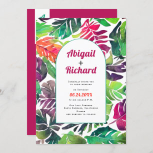 Invitation Maximaliste feuilles tropicaux arch QR code mariag