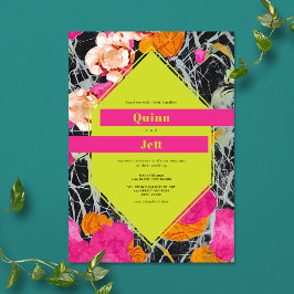 Invitation Maximaliste Moderne Marbre Mariage Floral
