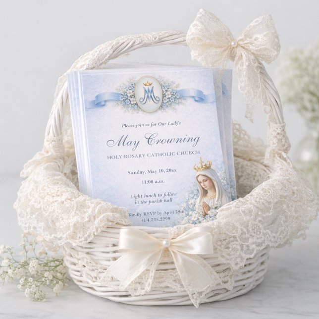 Invitation May Crowning Blessed Mary Blue Floral (Créateur téléchargé)
