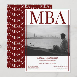 Invitation MBA diplôme Burgundy blanche Photo Graduation Part