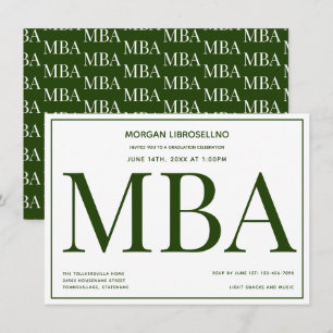 Invitation MBA diplôme Green White Graduation Party Invitatio