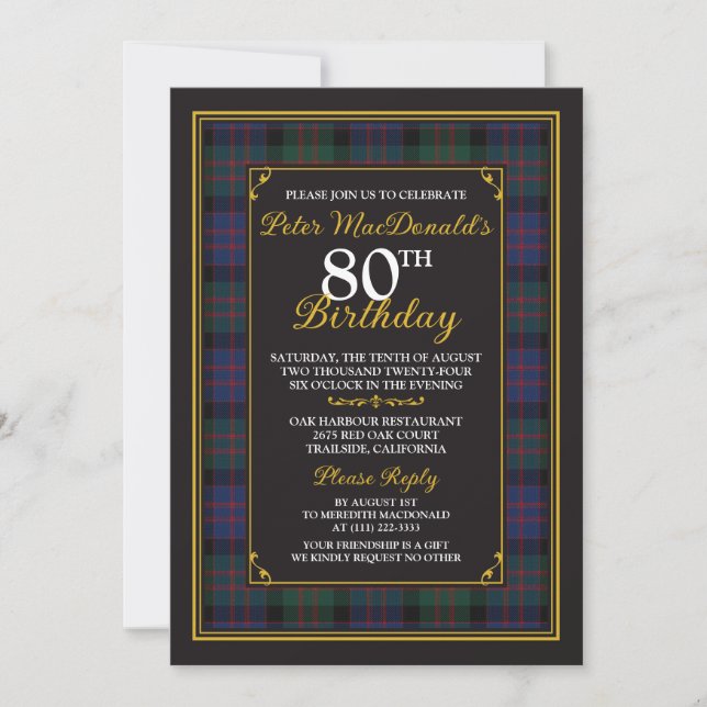 Invitation McDonald MacDonald Tartan 80e anniversaire (Devant)