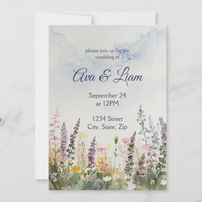 Invitation Meadow Fleur sauvage aquarelle | Mariage rustique  (Devant)