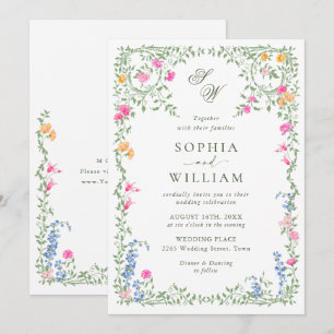 Invitation Meadow Pastel Français Rose Floral Mariage