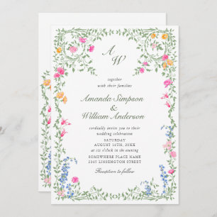 Invitation Meadow Pastel Rose Floral Mariage code QR
