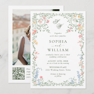 Invitation Meadow Pastel Rose Floral Mariage code QR