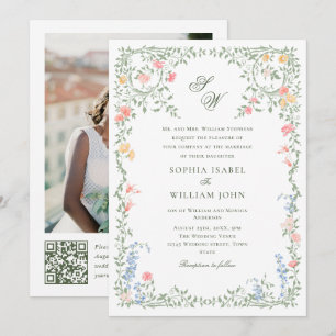 Invitation Meadow Pastel Rose Floral Mariage code QR